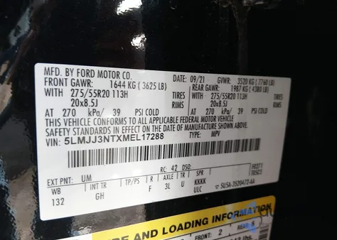 2021 Lincoln Navigator Standard L from USA, damaged, VIN 5LMJJ3NTXMEL17288